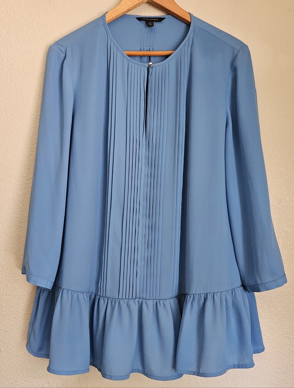 Banana Republic Light Blue Pleated Ruffle-Hem Tunic